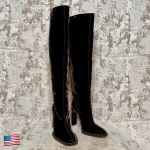 Tamara Mellon Eclipse 100 Rhinestone Velvet Knee High Boots in Chocolate